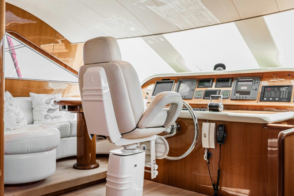 A clean and well-maintained engine room of a luxury yacht